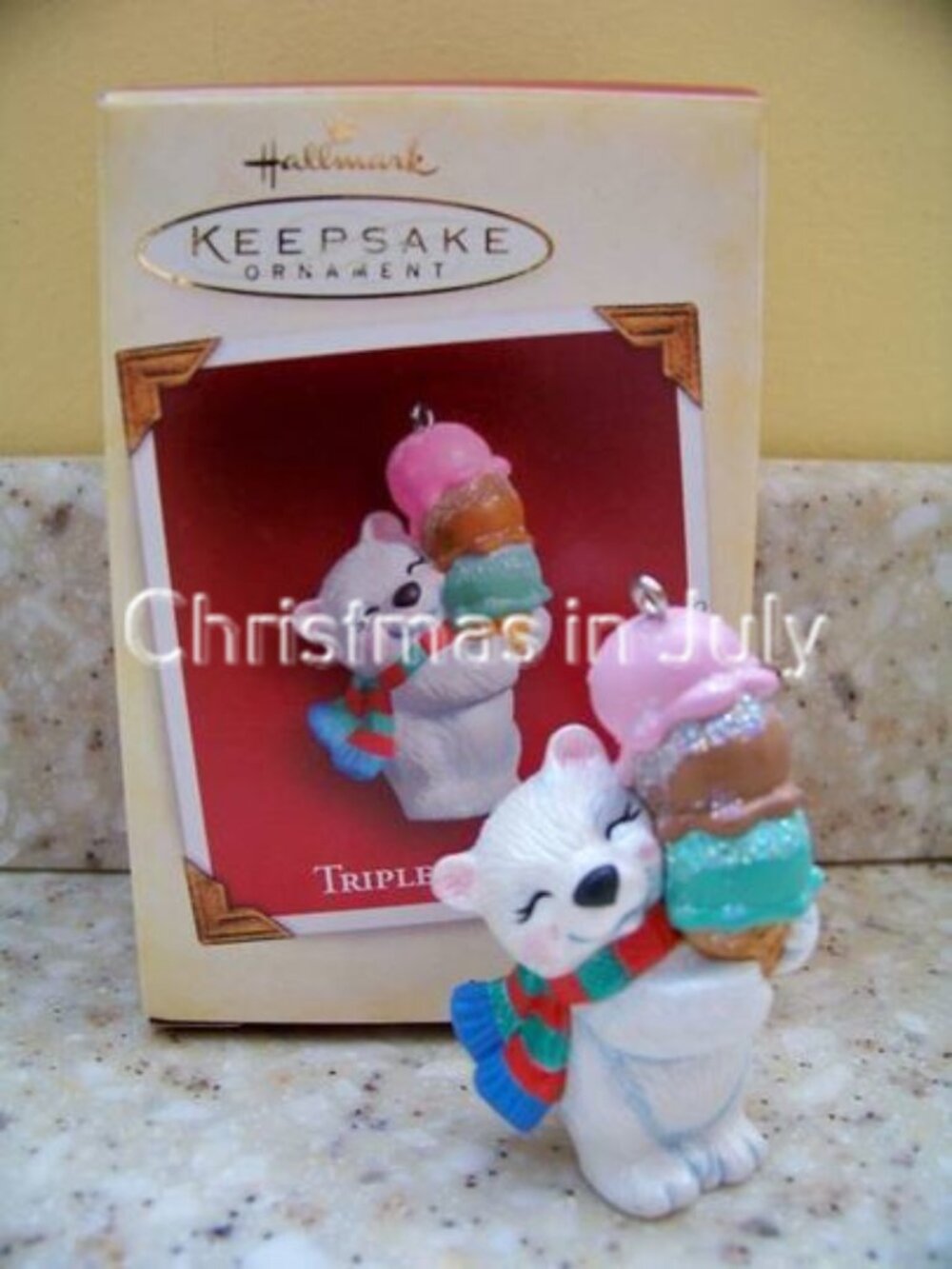 Hallmark 2005 Triple Dippin' Polar Bear Ice Cream Cone Christmas Ornament